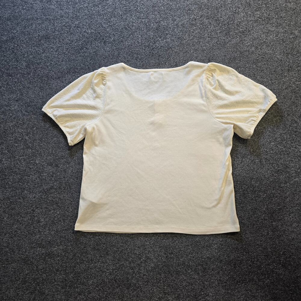 Madewell Top Womens Size XXL White Henley Puff Sleeves Round Neck Capsule Casual - Picture 8 of 9